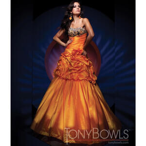 Tony Bowls  TBE11164 Orange Cheeta Convertible Gown Long Short Pageant sz 8